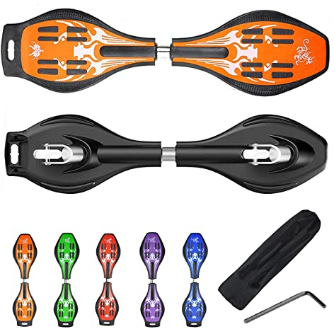 Bueuwe Waveboard Kinder ab 10 Jahre, Streetsurfing Waveboard Snakeboard mit Leuchtrollen, Waveboards mit Tasche und Zubehör, Skateboard für Mädchen und Junge, Belastbar Bis 100 kg,Orange