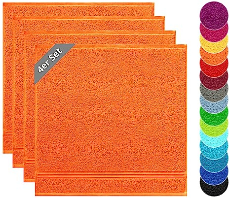 Lashuma Trockentücher Küche Set, Linz 4X Handtücher Frottee Orange 50x50 cm | 450 gsm Frottee aus 100% Baumwolle für Küche als Händehandtuch