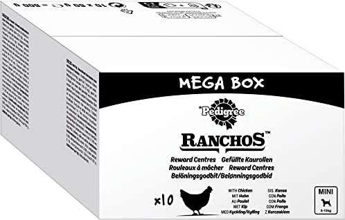 PEDIGREE® RANCHOS™ Beutel Multipack Mega Box Gefüllte Kaurollen mit Huhn 10 x 80g, Mini 5-15kg