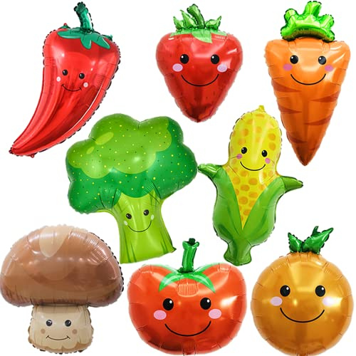 Folienballons Gemüse, 8 Stück Partyballons Gemüse, Bunte Riesen Ballons, Erdbeerstaude Mais Karotte Broccoli Tomate Ballon, für Geburtstags Party Dekoration Geschenk