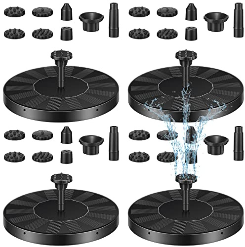 Kittmip 4 Pack Solar Bird Bath Fountain Pump with 6 Nozzle Water Floating Solar Fountain Panel Powered Bird Bath for Pond Garden Fish Tank Pool(5.1 Inch)