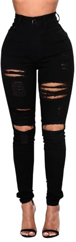 DLAYBGFA Ripped Skinny Jeans for Women High Waisted Stretch Slim Fit Distressed Denim Jeans Pants(Black,M)
