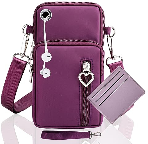 Handytasche Zum Umhängen Damen Handy Tasche Umhängetasche Lila Mit Geldbörse Zum Umhängen Mädchen Mit Kopfhörer Eingang Schultertasche Handytaschen Verstellbar Schultergurt Armtasche Sportarmband