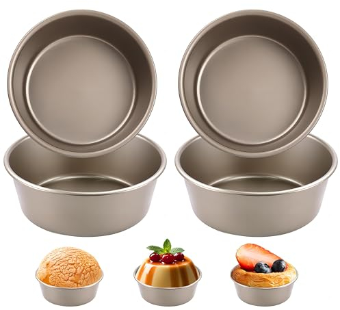 Set di 4 Teglie da Forno Tonde per Torte -Ø 11cm/Altezza 4 cm- Stampi Tonde Antiaderenti con Rivestimento Antiaderente, Tortiere Rotonda in Acciaio al Carbonio per Nuziali/Compleanno/Pane/Uova/Dolci