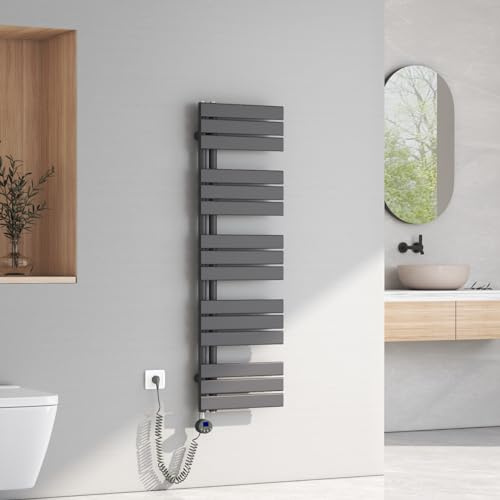 EMKE Scaldasalviette elettrico con wifi termostatato,1320x400 mm,Antracite | Pannello asciugamano elettrico con asta di riscaldamento con timer,600W