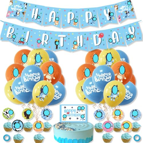Blue Dog Birthday Party Decorations Supplies: Banner, Balloons, Cake Toppers, Cupcake Toppers, Cake Decorations