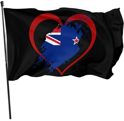 Flaggen Neuseeland-Flagge In Herzform, Fahnenkette Flaggen Dekorative Dekoration Fähnchen Uv-Beständig Garten Banner Für Draußen Drinnen Aktivitäten 90X150cm