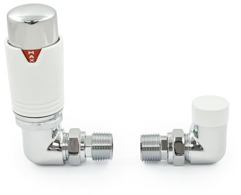 Thermostatic Radiator Valve Chrome & White Corner TRV – Style (Chrome & White)