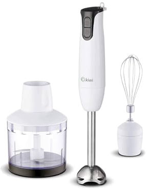 Set Frullatore ad Immersione con Tritatutto e Frusta Elettrica - Kit Frullatore ad Immersione con Accessori, a 2 Velocità, in Acciaio Inox, 500W, Bianco