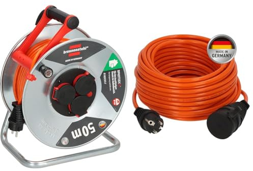 Brennenstuhl Garant S V2 IP44 Kabeltrommel 50m outdoor (Silber, Made in Germany, Kabel in schwarz, Stahlblech, kurzfristiger Einsatz im Außenbereich)