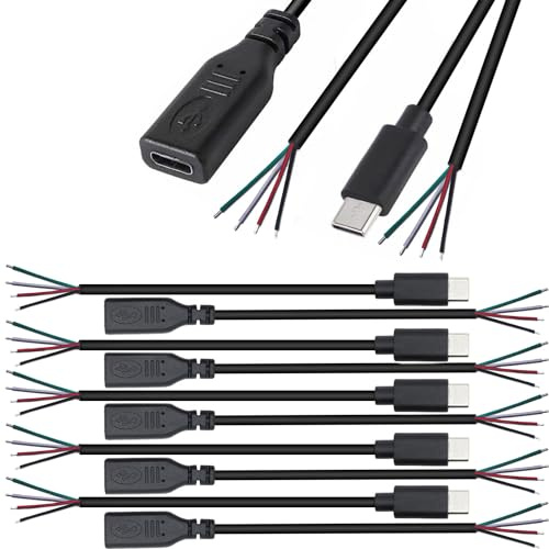 RUNCCI-YUN 10Pcs 25cm 28AWG USB Typ C Stecker Buchse Pigtail Stromkabel, 5V 3A USB-C-auf 4-Poligen Blanken Draht Offenes Ende, USB C Pigtail Kabel-Verlängerungskabel, für LED-Leuchten