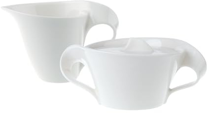 Villeroy & Boch NewWave Ensemble de pots à lait et sucre en porcelaine de qualité supérieure Blanc 200 ml et sucrier 260 ml