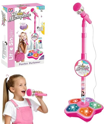 XUDUOO Kids Microphone And Stand Adjustable, Kids Karaoke Machines for Girls, Sing Musical Toy with Flashing Stage Lights, Girls Toys for Christmas Birthday Party Pastime