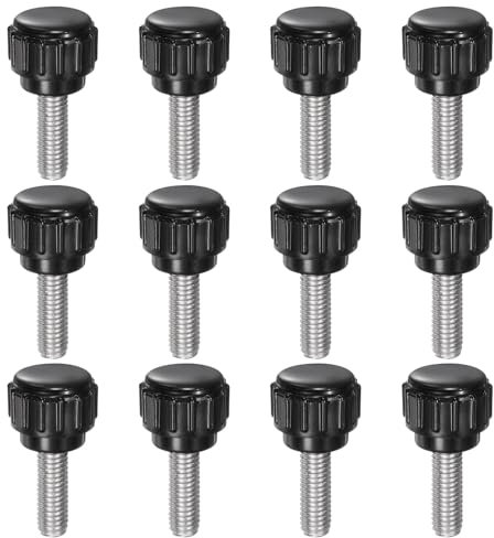 sourcing map 12pcs Knurled Clamping Knobs M5 x 16mm Metric 304 Stainless Steel Male Thread Thumb Screw on Type 14mm Plastic Round Head Threaded Hand Bolt Stud Knobs Black