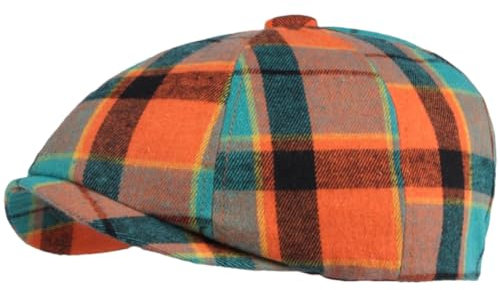 Baskenmütze für Damen und Herren, Vintage-Stil, kariert, achteckig, Künstler, Maler, Baskenmütze, Orange, Einheitsgröße