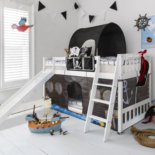 Noa and Nani Tuva Cabin Bed Low with Bunk Underbed Slide & Choice of Accessories Packages (Tuva Cabin Bed Low with Bunk Underbed Slide & Pirate Hideaway Package in Classic White)