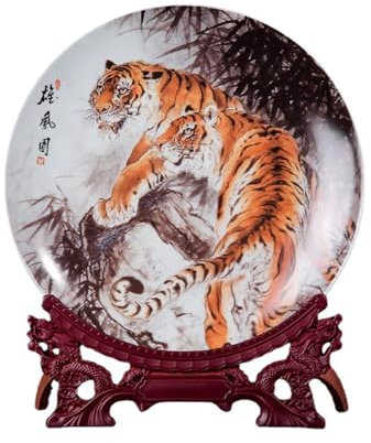 Keramiska dekorativa tallrikar 26 CM Keramiska tiger porslinstallrik kinesisk stil Heminredning Vardagsrum Hylla Hantverk