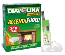 Diavolina Accendifuoco Classico,il n.1 in Italia, Accensione Istantanea Pratica Sicura per Camino, Stufa, Legna, Barbecue con Accendino GM (240)