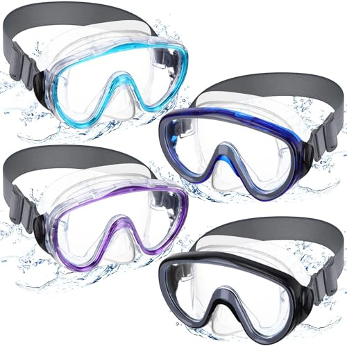 4 Pack Adult Swim Goggles with Nose Cover Snorkel Diving Mask Elastic Strap Scuba Mask Underwater Swimming Goggle(Black, Blue, Mint Green, Purple)