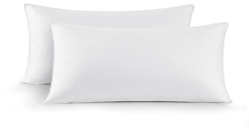 UNIKOME Almohada de Pluma y plumón de Ganso, Juego de 2 Almohadas 40x90cm, Funda de Almohada de Lujo de 100% algodón, Lavable, Oeko-Tex, Blanco (40×90cm)