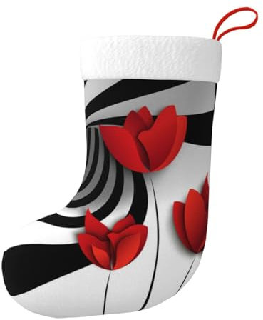 Hgbbdyyjj Weihnachtsstrümpfe, Weihnachtsstrümpfe, Weihnachtsstrümpfe, für Herren und Damen, mit roten Blumen, aus weichem Polyester, dekorative Socken, Schwarz , Einheitsgröße