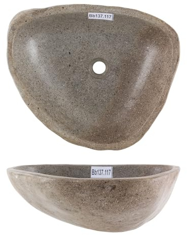 Flußstein-Waschbecken 40 cm oval Unikatauswahl nach dem Kauf rundum poliert Bad Gäste WC Naturstein Handwaschbecken von Wohnfreuden
