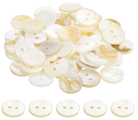 PATIKIL 50 st 15 mm pärlemor knappar, 2 hål MOP naturliga pärlskal knappar för sömnad kläder kappa kostymer skjorta gör-det-själv hantverk dekoration, krämvit