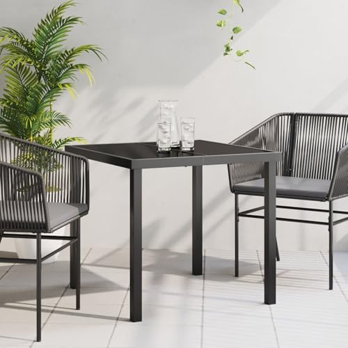 Homgoday Tavolo da Giardino Nero 80x80x73 cm in Vetro temperato, Tavolino da Giardino, Tavolo da Esterno, Tavolo da Terrazzo, Tavolo da Pranzo, Tavolo da Cucina Tavolo da Esterno