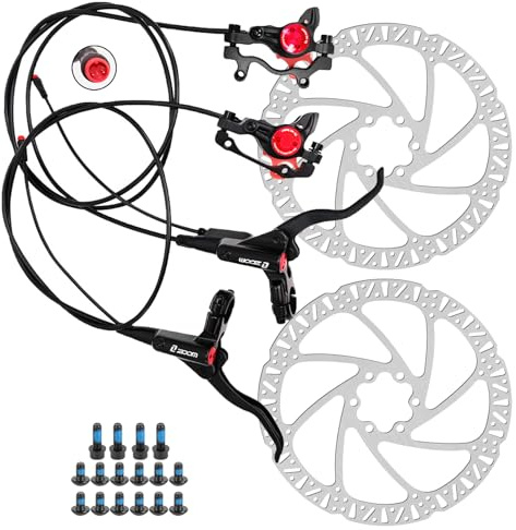 JFOYH Zoom Kit de Frein hydraulique pour vélo électrique – connecteurs 2/3 Broches avec capteur de Coupure Moteur, leviers et étriers préremplis, disques de Frein 160 mm