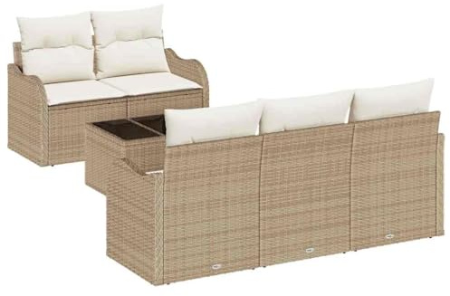 vidaXL 6-delat trädgårdsoffer set med kuddar beige poly rattan