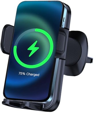 yakermur Supporto per telefono di ricarica senza fili, supporto per telefono caricabatterie per auto, fissaggio automatico 15 W di ricarica rapida per viaggi e viaggi quotidiani