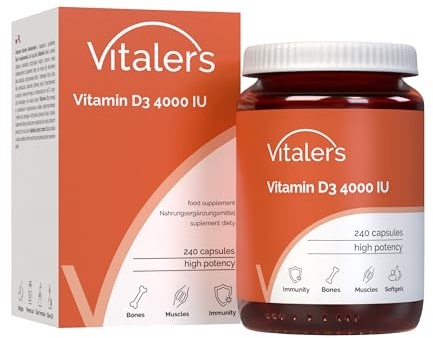 Vitaler's Vitamin D3 4000 IE - 240 Kapseln, 8 Monate Nahrungsergänzung, ohne Konservierungsstoffe, reine Zusammensetzung