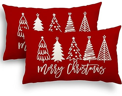 YCOLL Weihnachtsdeko 40x60 2er Set Kissenbezug Weihnachten Kissenbezüge Dekokissen Leinen Kissenhüllen für Deko Weihnachten Sofa Schlafzimmer Couch 40x60 cm