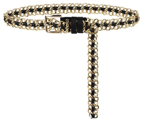 Cintura a catena per taglie forti da donna, colore oro nero, cintura in vita alla moda, catena spessa regolabile da 100 cm per abiti, feste, abbigliamento casual, accessorio per gioielli alla moda