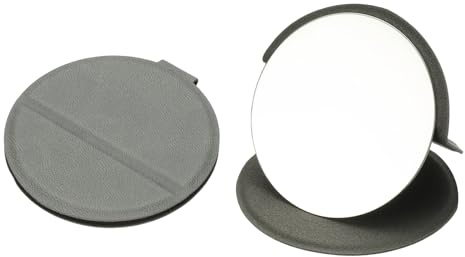 sourcing map Kleiner runder Taschenspiegel für Geldbörse, 7,6 cm, Edelstahl, kompakter Make-up-Reise-Handspiegel mit Lederetui für Damen, Mädchen, Geldbörse, Geschenk (grau)