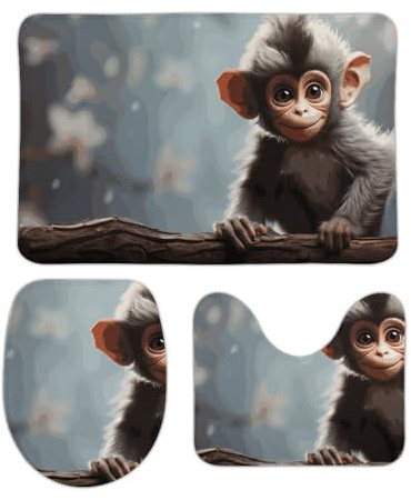 Alfombra De Baño De 3 Piezas Mono Lindo Juego De Alfombrillas De Baño Moda por Encargo Alfombras De Cama, para Dormitorio, Cocina, Bathroom