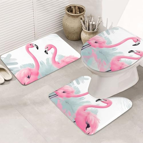 Alfombra De Baño De 3 Piezas Amor Flamenco Juego De Alfombrillas De Baño por Encargo Moda Alfombras De Cama, para Cocina, Dormitorio, Bathroom
