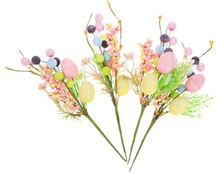 Cabilock 4 pezzi Rametti Decorativi Pasquali con Uova Artificiali Realistiche Frutta e Fiori Primaverili per Addobbi Casa e Albero