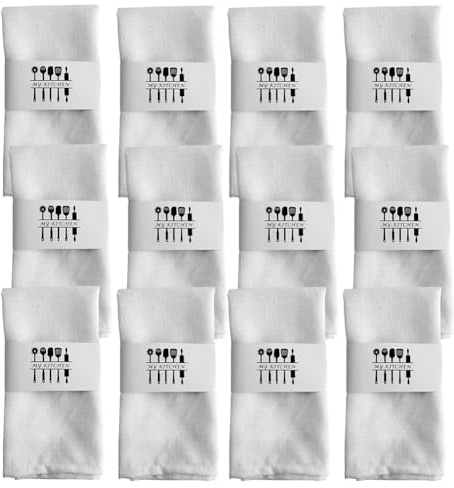 Stoffservietten Weiß, 12er Pack 40x40 cm Servietten Hochzeit, Tischdekoration Servietten Geburtstag, Leinenservietten Wiederverwendbare Feiern Abendessen Cafe Restaurant