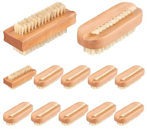 12 PCS Double Sided Wooden Nail Brushes with 2 Types Bristles, | Nails Scrubbing Brush for Deep Cleaning Hands and Feet