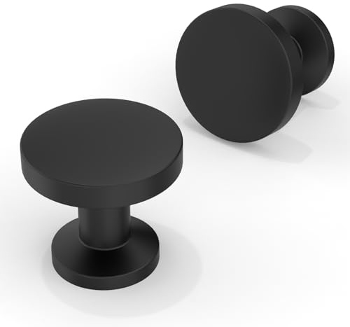 Asimerdeco 10 Pack Matte Black Cabinet Knobs 30mm Round Kitchen Solid Zinc Alloy Drawer Knobs