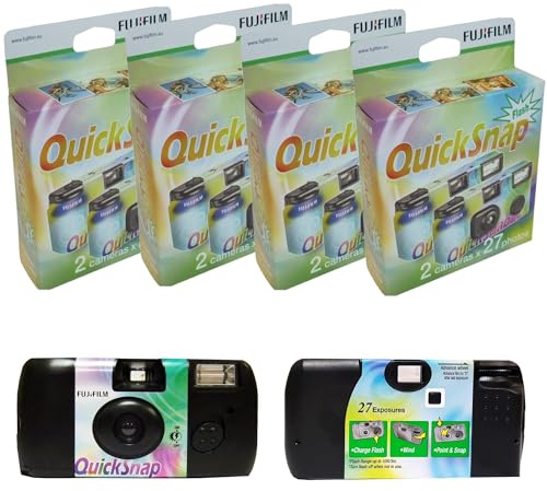 Fujifilm ISO 400 Quicksnap Disposable Camera With Flash 27 Exp, 8 x Single Used Camera With Loaded With Superia X-TRA 400 Film Ideal For Weddings or Holidays (QuickSnap, 8 Cameras)