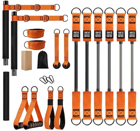 Home Pilates Bar Kit - Multifunctional Fitness Equipment | Muscle Training Equipment for Squats, Resistance Band Workout Gear for Home Gym, Beginners, Athletes, Shoulder, Neck, Core & Waist Training