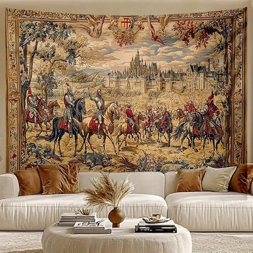 GLWDMH 230x150CM Wandteppich mit mittelalterlichem Ritter- und Burgmotiv, Vintage-Wandbehang für Schlafzimmer, Wohnzimmer, mit Installationspaket