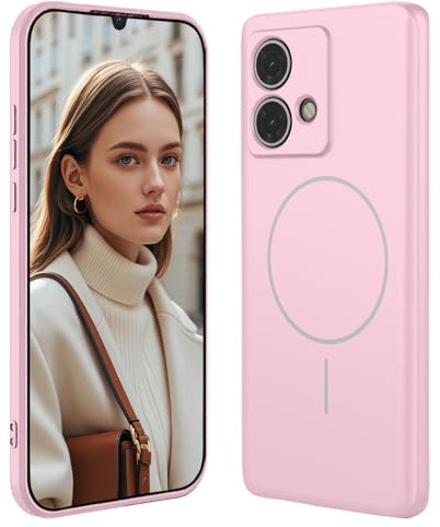 GOGME Funda De Silicona Líquida para Motorola Moto Edge 40 Neo con Carcasa Suave Y Shockproof Cover, Slim Case, Compatible con MagSafe - Rosa