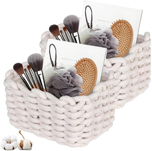 Förvaringskorg flätad bomullsrep 18 x 14 x 13 cm korg flätad liten korg badrum skötbord organisering korg förvaring för barnrum vardagsrum badrum (2)