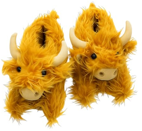 HOVCEH Highland Kuh-Hausschuhe für Damen, flauschige Plüsch-Hausschuhe, warme Tier-Hausschuhe, Neuheit, Hausschuhe für Zuhause, Innenbereich, Winter, 25,5 cm