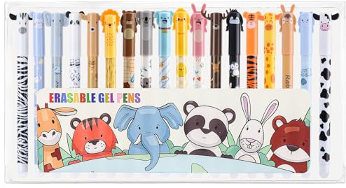 Thboxes 18 Stück Radierbarer Kugelschreiber, 0,5mm, Gelstifte mit Farbtinte | Tiermotiven Tintenroller, Geeignet als Abschlussgeschenk, Schulanfang Geschenk, Schultüte Füllung für Schule & Bürobedarf