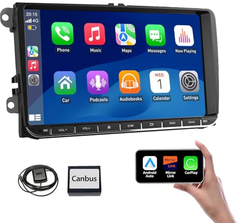 ESSGOO 4+64G Autoradio 9 Zoll Wireless Auto Radio Carplay Android 15 Car Stereo Für VW Golf 5 6 Touran B6 EOS Tiguan Polo mit Bluetooth GPS RDS Navi Mirror Link FM SWC