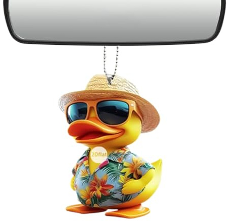 Breloque rétroviseur – 2D acrylique jaune canard pendentif, mignon animal décoration de voiture | accessoire suspendu pour rétroviseur intérieur de véhicule, idéal pour sac à dos, sac à dos